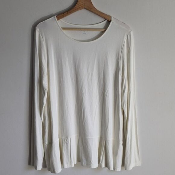 Soft Surrounding Ivory Jersey Knit Long Sleeve Ruffle Blouse Top Women's Medium - Picture 1 of 6